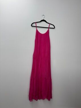 Women's Silk Hot Pink Sleeveless Maxi Dress